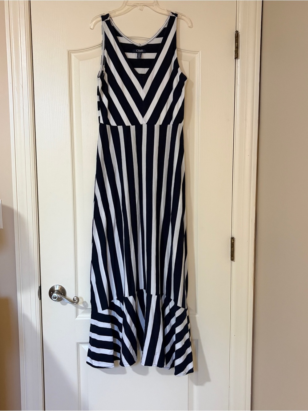 Chaps Navy & White Striped Sleeveless Maxi Dress